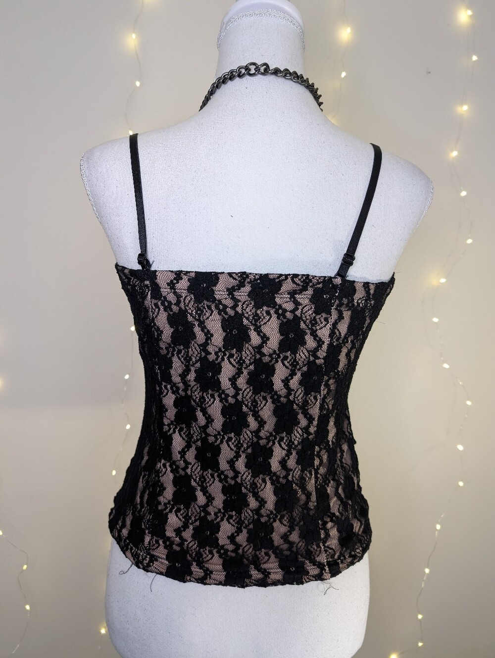 Black And Pink Lace Overlay Cami Corset Top - Goth Y2k - Picture 5 of 7